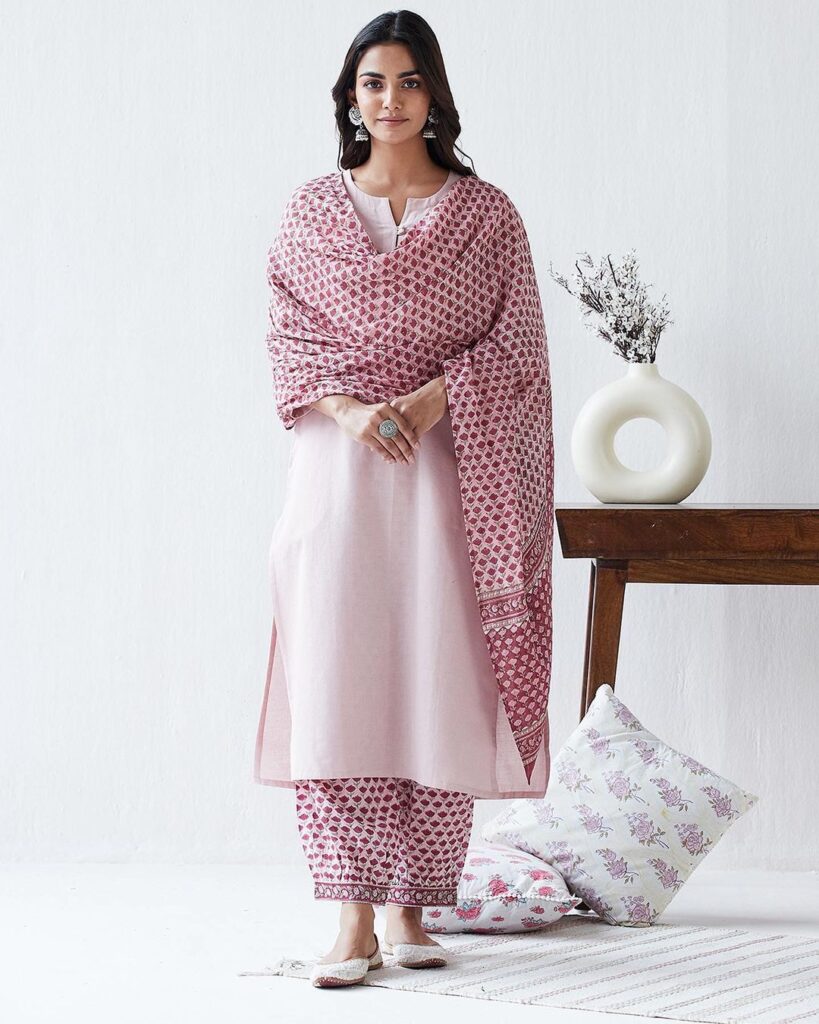 Buy Brown Block Printed A-Line Cotton Kurta for Women | FGSMK21-18 | Farida  Gupta